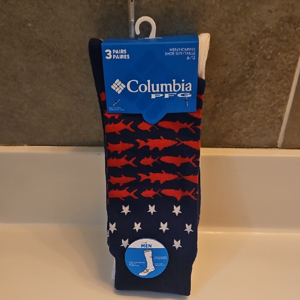 3 Pairs Mens Columbia PFG Fish Socks Fits Shoe Size 6-12